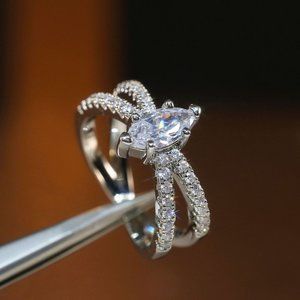 💎Beautiful White Marquis Zircon Micro Pave Trendy Wedding Ring Women PD024